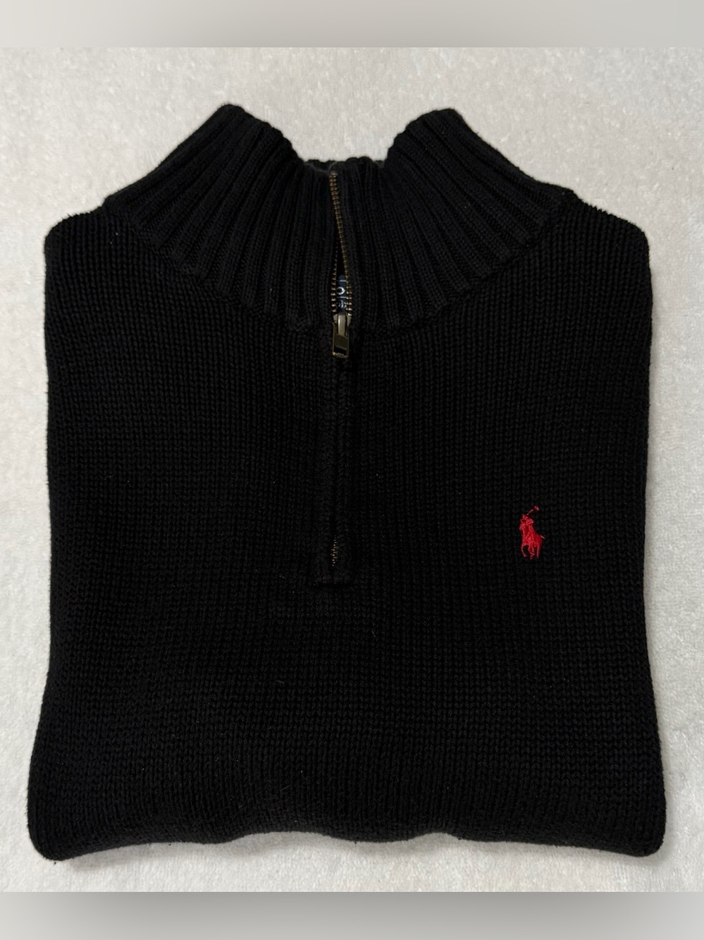 EUC Boys Polo Ralph Lauren Black Quarter-Zip knit Sweater Size Medium 10-12